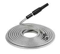 DEEPCRAFF 25ft Stainless Steel Telescopic Garden Hose Pipe with Kink Resistant and Multi-Purpose Design for Garden and Pet Washing, EU Standard Silver Watering Hose for Cleaning
