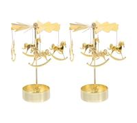 DEEPCRAFF 2pcs Golden Iron Rotary Candle Holder with Spinning Windmill Design, Christmas Decorative Carousel Tea Light Holder for Relaxing Evenings and New Year Table Centrepiece