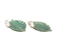 DEEPCRAFF 2pcs Leaf Shaped Ceramic Bird Bath Bowl for Small and Wild Birds Weather Resistant and Nonslip Water Dish for Balcony and Garden Use