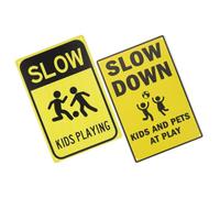 DEEPCRAFF 2pcs Yellow Iron Road Signs with Eye-catching Design and Not Easy Deformation for Variety of Settings, Playing Traffic Safety Street Warning Signs