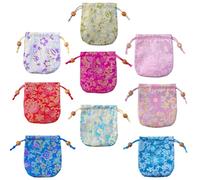 DEEPCRAFF 9pcs Brocade Satin Drawstring Candy Gift Bags for Wedding and Party, Handy Long-time Use Pouches for Trinkets and Jewellery Storage, Blue Chinese Style Treat Favour Pouches