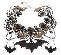 DEEPCRAFF Black Bat Necklace Earrings Set for Halloween Carnival | Polyester, Pu and Zinc Alloy Details, Resin Accents, Stage Performance Party Accessories