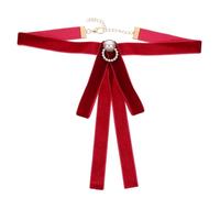DEEPCRAFF Bow Tie Holds Stable Shape and Doesn't Hurt Clothes Elegant Red Velour with Imitation Pearl, Simple and Pretty for Graduation Party Graduation Party Accessory for Skirt and Shirt