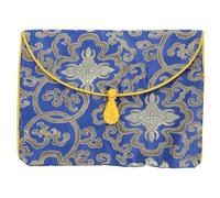 DEEPCRAFF Brocade Style Books for Scriptures Buddhist Storage Pouch, Blue Vintage Ethnic Bag with Convenient Open and Close Feature Holds Music Suitable for School and Gift Use