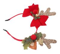 DEEPCRAFF Christmas Antler Headband Bow Hair Accessories for Women, Plastic Fabric Cute Lightweight Headband for Xmas Party and Wedding