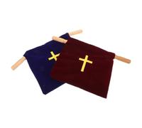 DEEPCRAFF Church Offering Bag Spacious Pouch with Elegant Embroidered Cross 2pcs Velvet with Wooden Handles Generous Capacity Religious Accessory Suitable for Church Collection Bag