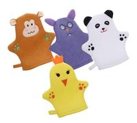 DEEPCRAFF Exfoliating Bath Gloves Featuring Adorable Cartoon Animal Shapes Made of Soft Polyester 4pcs for Gentle Skin Cleaning and Removing Dust for Bath Time