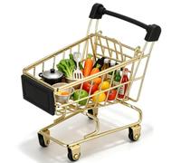 DEEPCRAFF Mini Gold Shopping Cart - Metal Supermarket Trolley Basket - Decorative Desktop Organizer for Office Storage & Home Decor