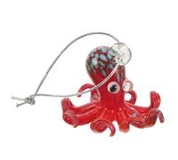DEEPCRAFF Miniature Glass Octopus Ornament with Sparkling Crystal Surface 1.89 Inch Red Cartoon Figurine and Delicate Textures, Handmade Ocean Animal Decoration for Desk or Coffee Corner