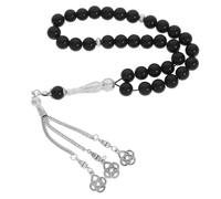 DEEPCRAFF Natural Agate Muslim Prayer Beads Smooth Rosary Hand Chain for Pilgrimage and Daily Wear Black Islamic Prayer Accessories Gift for Weddings and Spiritual Use