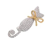 DEEPCRAFF Sparkling Cat Brooch with Bow for Women, Rhinestone Animal Pin in Silver Copper Material, Reinforced Crystals, Versatile Accessory for Office Attire and Special Events