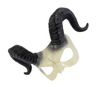 DEEPCRAFF White Devil Horn Half Face Mask Soft Plastic Halloween for Men Women Comfortable Elastic Strap Scary Costume Accessory for Dressup Parties Cosplay Events