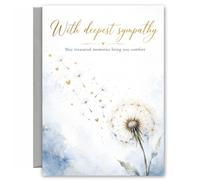 Deepest Sympathy Card Dandelion Memorial Condolence SYM25 | Elegant watercolour condolence design with envelope included, blank inside for a heartfelt personal message.