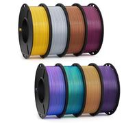 DEEPLEE PLA 3D Printer Filament 1.75mm 250g, Silk PLA Mini Spool 8 Colours, 8 Pack 250g Bundle, Silk Gold/Silver Grey/Copper/Black Red/Blue Purple/Blue Green/Triple-Blu Green Orange/Black Purple