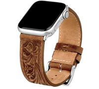 Deeplus for Apple Watch Band Leather 46mm 45mm 44mm 42mm, Handmade Carved Bump Genuine Leather Replacement Strap for iWatch Series 10 9 8 7 6 5 SE, Retro Brown
