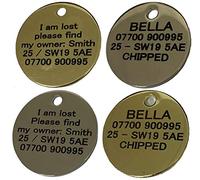 Deeply Engraved Solid Nickel/Brass Round Dog/Cat Pet Tag 20mm, 22mm, 25mm, 3 (32mm, Gold/Brass)