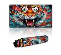 DEEPPAPEU Computer Mouse Pad Psychedelic Animal Tiger Stitched Edges Mouse Pad 40X75cm Table Mat Waterproof Fabric Surface And Non-Slip Rubber Base