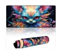 DEEPPAPEU Computer Mouse Pad Psychedelic Fox Washable Mouse Mat 40X90cm Table Mat with Stitched Edges Durable Non-Slip Natural Rubber Base