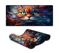 DEEPPAPEU Extended Mousepad Colorful Planet Cat Computer Keyboard Mouse Mat 40x90cm Keyboard Pad Non-Slip Rubber Base-Smooth Cloth Surface