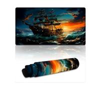 DEEPPAPEU Stitched Edges Mouse Pad Sailing Pirate Ship Computer Keyboard Mouse Mat 40X75cm Keyboard Pad for Computer And Laptop Home Office Gaming
