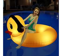 DeeprBetter Pool Inflatable Floats with Lights, Solar Powered Swimming Animal, Yellow Duck, 107 cm Pool Swimming Tube, Air Mattress, Water Inflatable Swimming Hoop Adults
