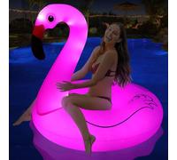 DeeprBling Inflatable Flamingo Pool Floats with Lights, Solar Powered Flamingo Rubber Ring for Adults, Swim Tube Fun Beach Floaties, Swimming Pool Inflatables (105x105x100 cm)