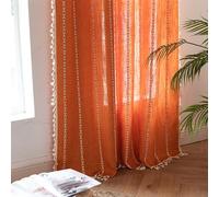 Deeprove Orange Boho Curtains 84 inches Long with Tassel for Bedroom Living Room, Bohemian Embroidery Farmhouse Cotton Linen French Country Window Treatments Fall Halloween Decor, W52 x L84, 1 Panel