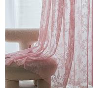 Deeprove Pink Lace Curtains 84 Inches Long 2 Panels Set, Blush Boho Sheer Floral Embroideried Vintage Window Treatment Pair Privacy French Drape for Girls' Nursery Bedroom, Width 57" x Length 84"