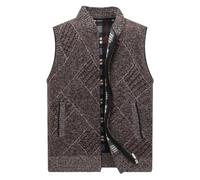 Deepsko Men's Knitted Cardigan Sweater Vest Casual Sleeveless Turtleneck Zipper Jacket Dark Brown XXXL