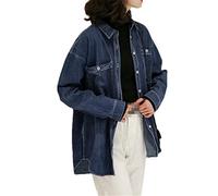 Deepsko Women's Casual Loose Denim Shirt Korea Dark Blue Spring Long Sleeve Tops