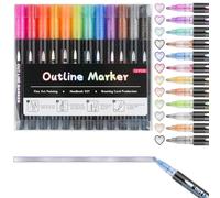 Deepton 12 Colours Outline Pens, Double Line Glitter Pen Set, Metallic Magic Pens, Glitter Pens Children from 4, Children's Outline Marker for DIY Crafts, Birthday Gifts, Easter Gifts