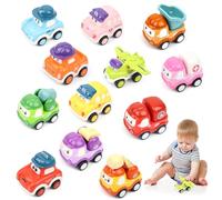 Deepton 12 Pcs Car Toys for 1-2 Year Old Baby Cars - Pull Back Cars, Construction Vehicle Racing Car Set, Toddler Toys, Birthday Gifts for Ages 1 2 3