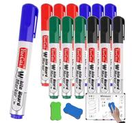Deepton 12 Pcs Whiteboard Pens, Coloured Whiteboard Markers Pens Erasable, Dry Wipe Pen with 2 Erasers, White Board Markers Erasable, Dry Erase Markers for Whiteboard Office School Home