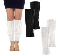 Deepton 2 Pairs Knit Leg Warmers For Women, Solid Color White and Black Leg Warmers, Crochet Knee Boots Ankle Warmers, Women's Leg Warmers for Women and Girls (Black/White)