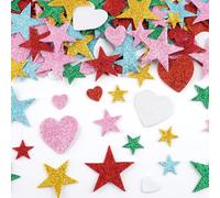 Deepton 270 PCS Glitter Foam Stickers, Self Adhesive Star Heart Shaped Stickers, Sparkly Craft Stickers for Kids, Colorful Reward Stickers for DIY Crafts Wall Decoration Card Scrapbook