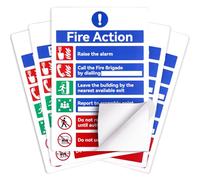 Deepton 300X200mm Fire Action Notice Sign, 5 Pack Fire Assembly Point Sign, Big Fire Exit Sign, Self Adhesive Fire Safety Signs with Emergency Number, Fire Alarm Guidelines, Fire Signage