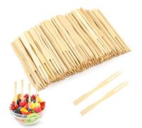 Deepton 400PCS Wooden Fruit Forks, Two Claw Disposable Bamboo Forks, 3.5 Inch Cocktail Fork, Food Picks for Banquet Parties Buffets Food Catering