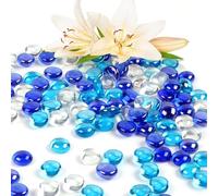 Deepton Glass Pebbles, 150 Pcs Glass Beads for Vases Approx 380g, Flat Glass Stones Blue Mixed Sparkling Glass Pebbles for Vases Aquarium Landscaping Flowerpot Filler Table Scatter Gems