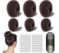 Deepton Pack of 36 Bun Pillows, Small, Large, Hair Doughnut 6 Pieces, Plush Bun Maker, Hair Bun Maker Set with 10 Elastic Hair Bands, 20 U-Shaped Hair Clip for Children, Girls, Women (Brown)