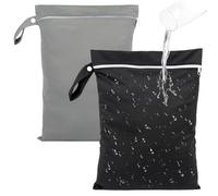 Deepton Wet Bag, 40 x 30 cm Waterproof Wet Bag Swimming, Wet Bag Swimming Bag with Zip, Reusable Laundry Bag for Dirty, Beach Towels, Nappies, Black & Grey, laundry bag bag