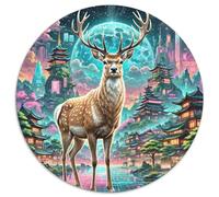 Deer 1000 Pieces Jigsaws Animal Cyber CircularJigsaw Jigsaw Puzzles for Adults & Kids Unique Challenge Games 1000pcs (67.5x67.5cm)