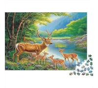 Deer 1000 Pieces Puzzle Forest Deer by River Recycled Cardboard Vivid Colors Detailed Artwork Framable Home Decor 38x26cm/1000pcs