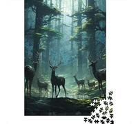 Deer 1000 Pieces Sturdy Paper Dark Forest Deer Puzzle Family with Kids 8+ Home Wall Art Vibrant HD Printing 52x38cm/1000pcs