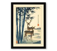 Deer Among Bamboo Japandi Framed Wall Art Print A1 (84.1×59.4cm) Black, Wall Decor for Living Room, Bedroom, Office & Home, Ready to Hang, Art Gift
