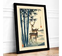 Deer Among Bamboo Japandi Framed Wall Art Print A1 Black