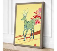 Deer Among Blossoms Japandi Canvas Wall Art Print 24x16 Inch