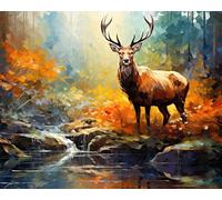 Deer and Antlers Paint by Number Kit for Adults Beginner A Deer Stands in The Forest Landscape Oil Painting by Numbers Autumn Scenery Kits for Wall Decor Frameless 40x50cm
