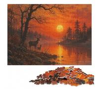 Deer and Fawn by Lake at Sunset Jigsaw Puzzle for Adults, 1000 Pieces | A screen-free tabletop activity - focused tabletop leisure on weekends.
