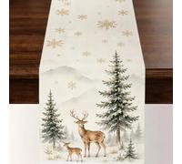 Deer and Fawn Christmas Table Runner, 13x72 Inch Snowflake Forest