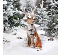 Deer and Friends Solar Holiday Figurine, Fawn Solar Lights Resin Crafts, Woodland Friends Holiday Sculpture Christmas Decorations Gifts for Her (A, 10 * 8 * 20cm)